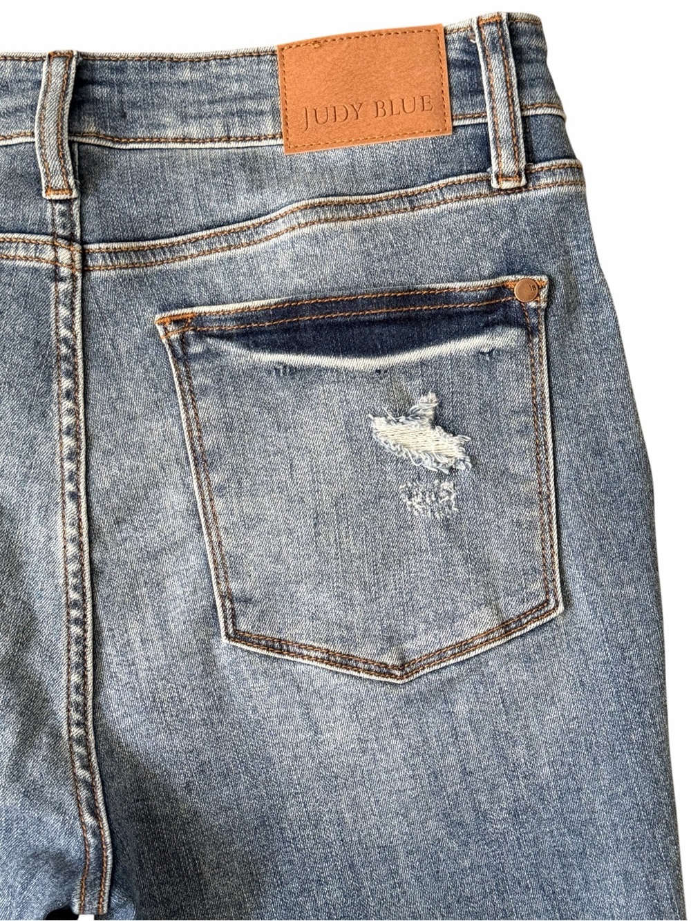 Judy Blue Womens Cropped Boot Jeans Size 11/30 High Rise Raw Hem Distressed - Picture 9 of 13
